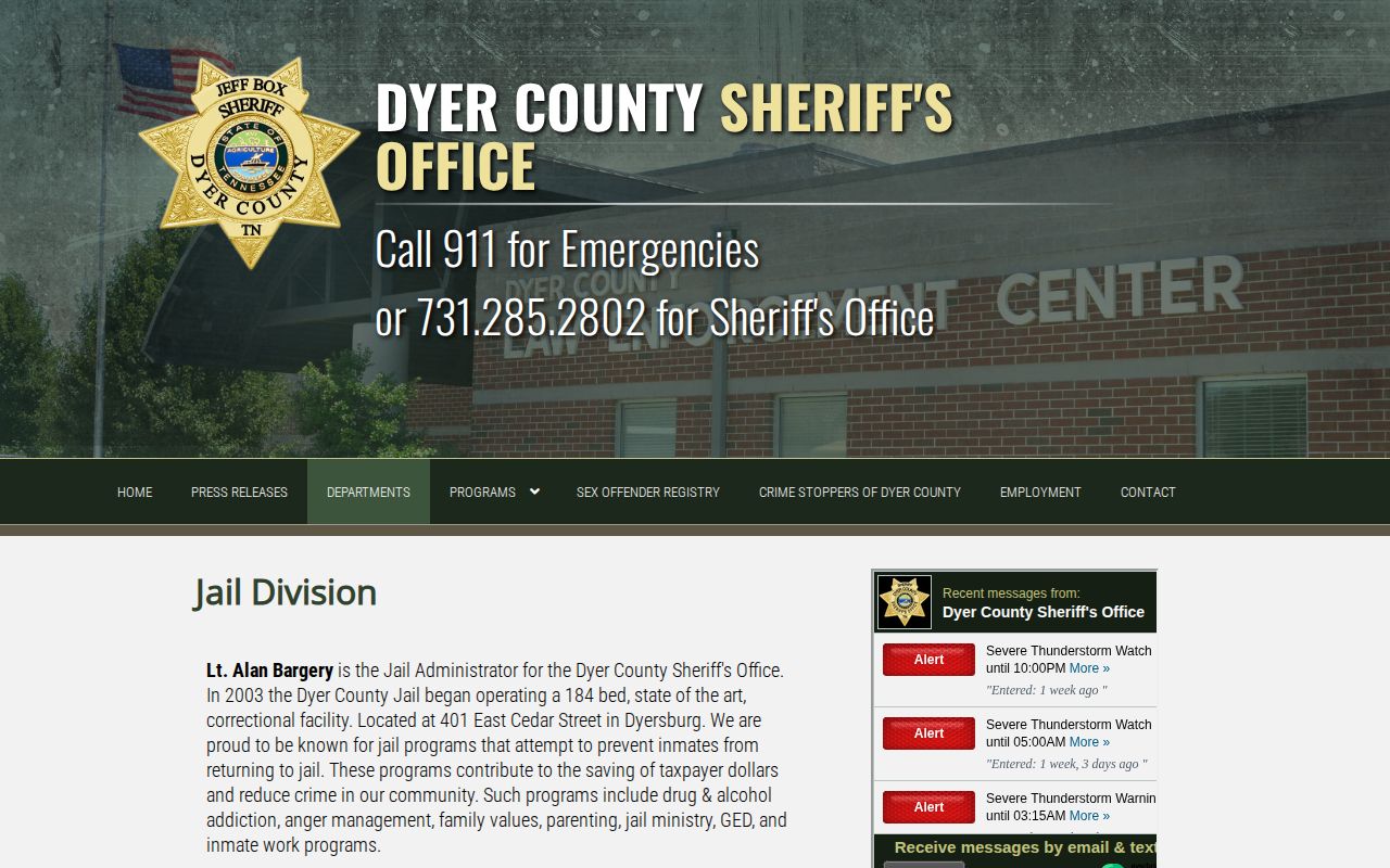 Dyer County Jail Division booking and custody source