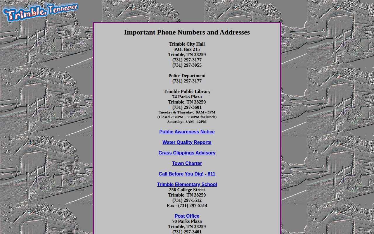 Trimble Police Department arrest-record contact source
